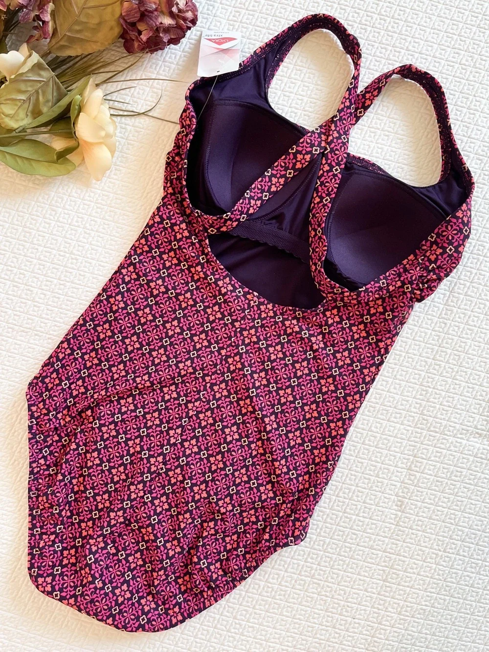 NEW Lands’ End Print Tank UPF 50+ One Piece Swimsuit Size 10L